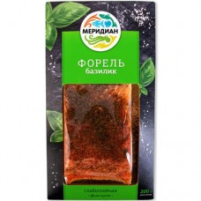 Форель Меридиан радужная филе-кусок с кожей слабосоленая с базиликом, 200г в магазинах Перекресток