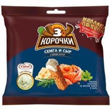 Сухарики Три корочки со вкусом сёмга с сыром, 60г + соус тартар, 25мл в магазинах Перекресток
