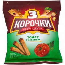 Сухарики Три корочки ржаные со вкусом томата с зеленью, 40г в магазинах Перекресток