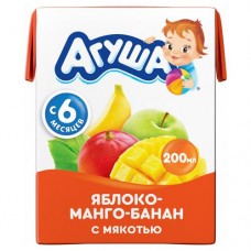 Сок Агуша яблоко-манго-банан с мякотью с 6 месяцев, 200мл в магазинах Перекресток