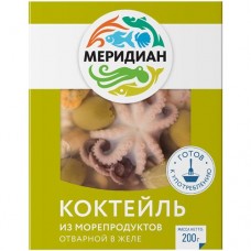 Коктейль из морепродуктов Меридиан отварной в желе с оливками и лимоном, 200г в магазинах Перекресток