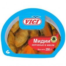 Мидии Vici варёно-копчёные маринованные в масле, 200г в магазинах Перекресток