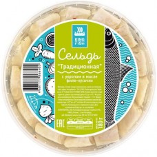 Сельдь Kingfish Традиционная тихоокеанская слабосоленая в масле с укропом филе-кусочки, 180г в магазинах Перекресток