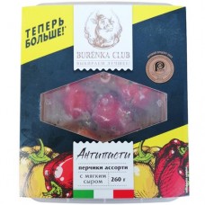 Антипасти Burenka Club перчики ассорти фаршированные мягким сливочным сыром в масле, 260г в магазинах Перекресток