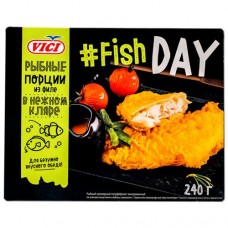 Минтай Vici Fish Day филе порции в нежном кляре обжаренные замороженные, 240г в магазинах Перекресток