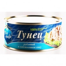 Консервы рыбные стерилизованные: тунец рубленое филе в собственном соку 185г Fish House в магазинах Пятерочка