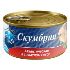 Консервы Скумбрия Fish House атлантическая в томатном соусе куски 240 г в магазинах Пятерочка