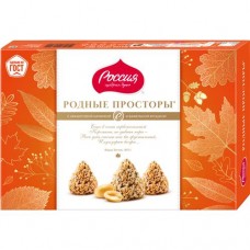 РОДНЫЕ ПРОСТОРЫ. АРАХИС И ВАФЕЛЬНАЯ КРОШКА. КОНФЕТА ГЛАЗИРОВАННАЯ ШОКОЛАДНОЙ ГЛАЗУРЬЮ C КОРПУСОМ НА ОСНОВЕ ЖИРОВ С АРАХИСОМ. в магазинах Пятерочка