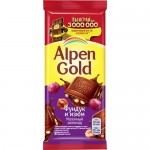 Шоколад молочный Alpen Gold Альпен Гольд с фундуком и изюмом, 85г