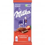 Шоколад молочный Милка с двухслойной начинкой: клубничная начинка и сливочная начинка, 85г