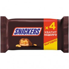 Шоколадный батончик Snickers с жареным арахисом, карамелью и нугой, покрытый молочным шоколадом, 160г 4х40г в магазинах Пятерочка