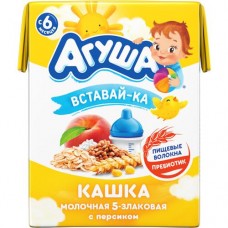 Каша мол стер Вставай-ка 5-злаковая пшен, рис, гречка, овес, кукуруза с персиком, с преб.пищ волок, д/дет.пит.с 6 мес.2,5%.200мл в магазинах Пятерочка