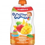 Агуша Пюре фруктовое из Яблока, Груши, Банана, Манго 90г для детского питания