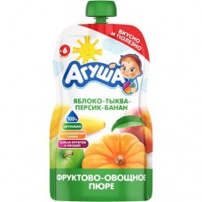 продукт дет. пит. Пюре из яблока, тыквы, персика и банана протертое, Агуша, 90г в магазинах Пятерочка