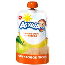 Пюре фруктовое Агуша Яблоко-Банан-Печенье 0.0% 90г Pouch-pack. в магазинах Пятерочка