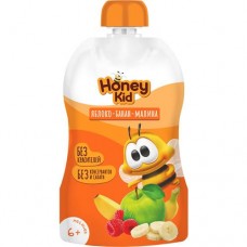 Пюре HONEY KID из яблок, банана и малины 6м+ 90г в магазинах Пятерочка