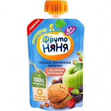 Пюре из яблок, земляники и ежевики с овсяным печеньем для питания детей раннего возраста 90г в магазинах Пятерочка