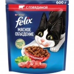 Сухой корм Felix Мясное объедение для взрослых кошек, с говядиной, Пакет, 600 г