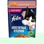 Felix Аппетитные кусочки. Корм консервированный полнорационный для взрослых кошек, с лососем в желе, 75 г