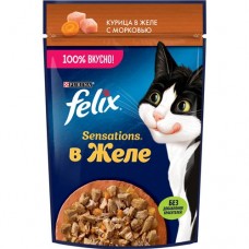 Felix Sensations. Корм консервированный полнорационный для взрослых кошек, с курицей в желе с морковью, 75 г в магазинах Пятерочка