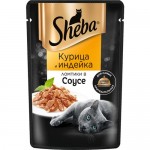 Корм консервированный полнорационный SHEBA для взрослых кошек с курицей и индейкой  Ломтики в соусе. Курица и индейка