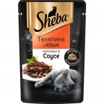 Корм консервированный полнорационный SHEBA для взрослых кошек с телятиной и языком  Ломтики в соусе. Телятина и язык