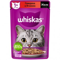 Корм консервированный полнорационный Whiskas для взрослых кошек желе с говядиной и ягненком Говядина и Ягненок в магазинах Пятерочка