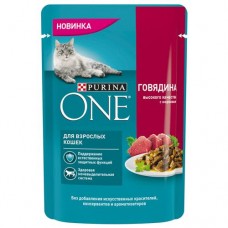 PURINA ONE® ПУРИНА УАН Корм консервированный полнорационный для взрослых кошек, с говядиной высокого качества и морковью, 75 гр в магазинах Пятерочка