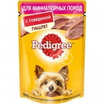 Корм консервированный полнорационный Pedigree для взрослых собак миниатюрных пород паштет с говядиной, 80г