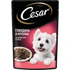 Корм консерв.полнорац.Cesar для взрос.собак всех пород с говядиной и кроликом со шпинатом в соусе Говядина и кролик со шпинатом 85г в магазинах Пятерочка