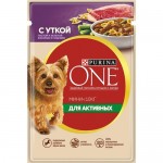 Корм конс.полнорац.Purina ONE МИНИ Активная. д/взр.соб.мелк.пор.с акт.образ.жизни с уткой, пастой и зел.фасолью в подливе 85г