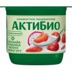 Биойогурт АктиБио Клубника, питахайя и яблоко, без сахара, 2,9%, 130 г