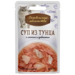Корм консервированный для взрослых кошек ДЕРЕВЕНСКИЕ ЛАКОМСТВА суп из тунца с лососем и гребешком, 35г Корм консервированный для взрослых кошек ДЕРЕВЕНСКИЕ ЛАКОМСТВА суп из тунца с лососем и гребешком, 35г