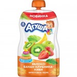 Агуша Пюре фруктовое из Яблока,Банана,Клубники и Киви 90г Пауч для детского питания Агуша Пюре фруктовое из Яблока,Банана,Клубники и Киви 90г Пауч для детского питания