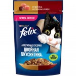 Felix Аппетитные Кусочки. Двойная Вкуснятина. Корм консервированный полнорационный для взрослых кошек, с индейкой и печенью в желе, 75 г Felix Аппетитные Кусочки. Двойная Вкуснятина. Корм консервированный полнорационный для взрослых кошек, с индейкой и печенью в желе, 75 г