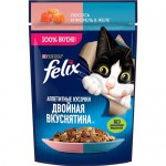 Felix Аппетитные Кусочки. Двойная Вкуснятина. Корм консервированный полнорационный для взрослых кошек, с лососем и форелью в желе, 7 5 г Felix Аппетитные Кусочки. Двойная Вкуснятина. Корм консервированный полнорационный для взрослых кошек, с лососем и форелью в желе, 7 5 г
