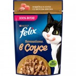 Felix Sensations. Корм консервированный полнорационный для взрослых кошек, с индейкой в соусе со вкусом бекона, 75 г Felix Sensations. Корм консервированный полнорационный для взрослых кошек, с индейкой в соусе со вкусом бекона, 75 г